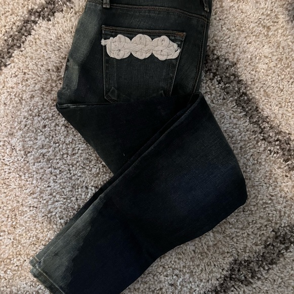 Artisan de Luxe x Free People Distressed Lace Patch Skinny Denim 26 2 NWT - Picture 3 of 9